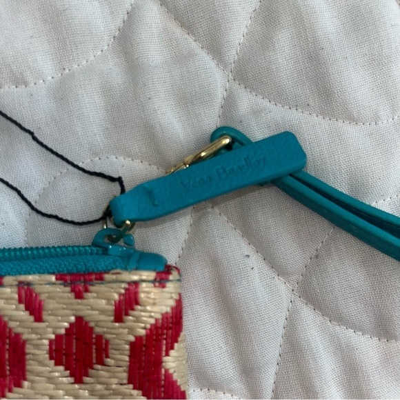 Vera Bradley red patterned clutch bag with lemon, teal trim and strap - Picture 5 of 7